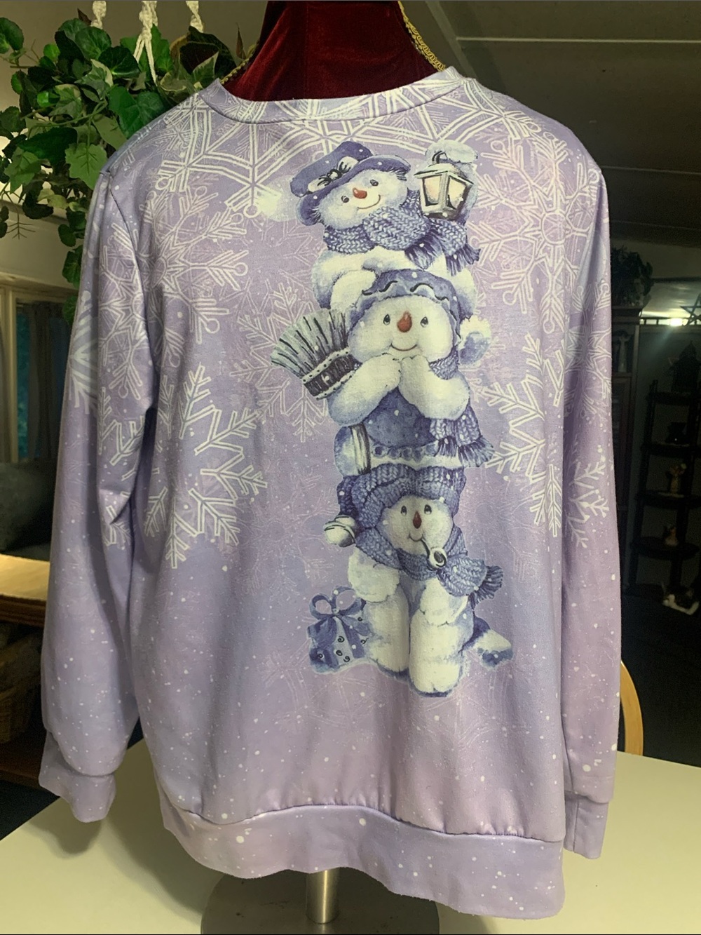 Lavender Snowman Graphic Sweater - Unbranded